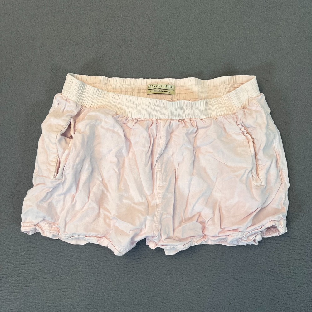 Urban Outfitters Womens Sz Small Hot Micro Shorts Pink White Linen Blend Pocket